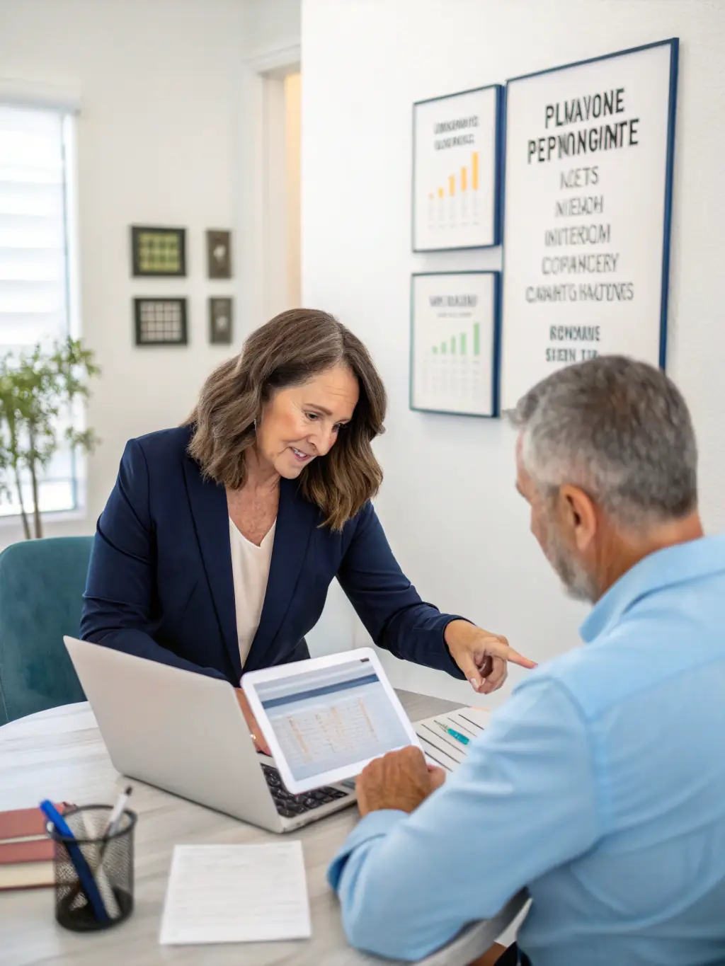 A professional financial advisor from Kralj Agency Life is shown explaining the benefits of universal life insurance to a client, emphasizing its flexibility and cash value accumulation.