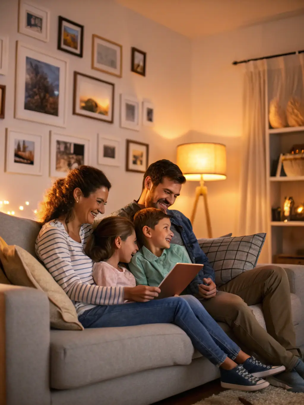 A cozy home interior with a family gathered, protected by mortgage protection insurance, symbolizing security and peace of mind.